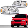G-PLUS LED DRL Headlights Compatible with Ford Expedition 1997-2002/Fit Ford F150 1998-2003/Fit F250 1997-1999 Bumper Headlamp w/Corner Lamps Clear Lens Chrome Housing Amber Reflector Left & Right