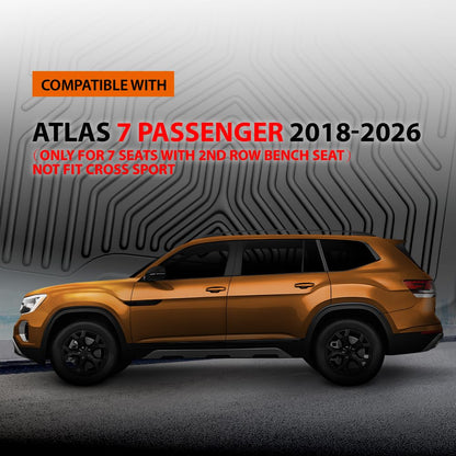 G-PLUS TPE Floor Mats Fit VW Atlas 7 Passenger 2018-2026 1st & 2nd & 3rd Row & Cargo Mat Truck Accessories Cargo Liners All Weather Protection 5PCS Black Alfombras para Carro