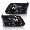 G-PLUS Headlights Assembly Front Headlamp Fit Dodge Ram 1500 2500 3500 2009-2012(New Body Style),Only Fit Factory Quad Style, Clear lens Black Housing Amber Reflector