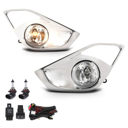 G-PLUS Front Bumper Fog Lights w/Switch + Sliver Cover Bezels Compatible with Toyota Avalon 2013 2014 2015 Left & Right Clear Lens Chrome Housing, 812200W040, 8122008020, 812100W050