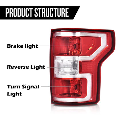 G-PLUS Tail Light Rear Tail Lamps W/Bulbs & Wiring Harness Compatible with Ford F150 2018 2019 2020 passenger Side Rear Brake Lamps Assembly Red
