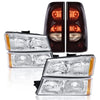 G-PLUS Headlights Assembly + Tail Lights Fit Chevy Silverado 1500 1500 HD 2500 2500 HD 2003-2006, Clear Lens Chrome Housing Amber Reflector Headlamps Assembly Dark Red Taillights