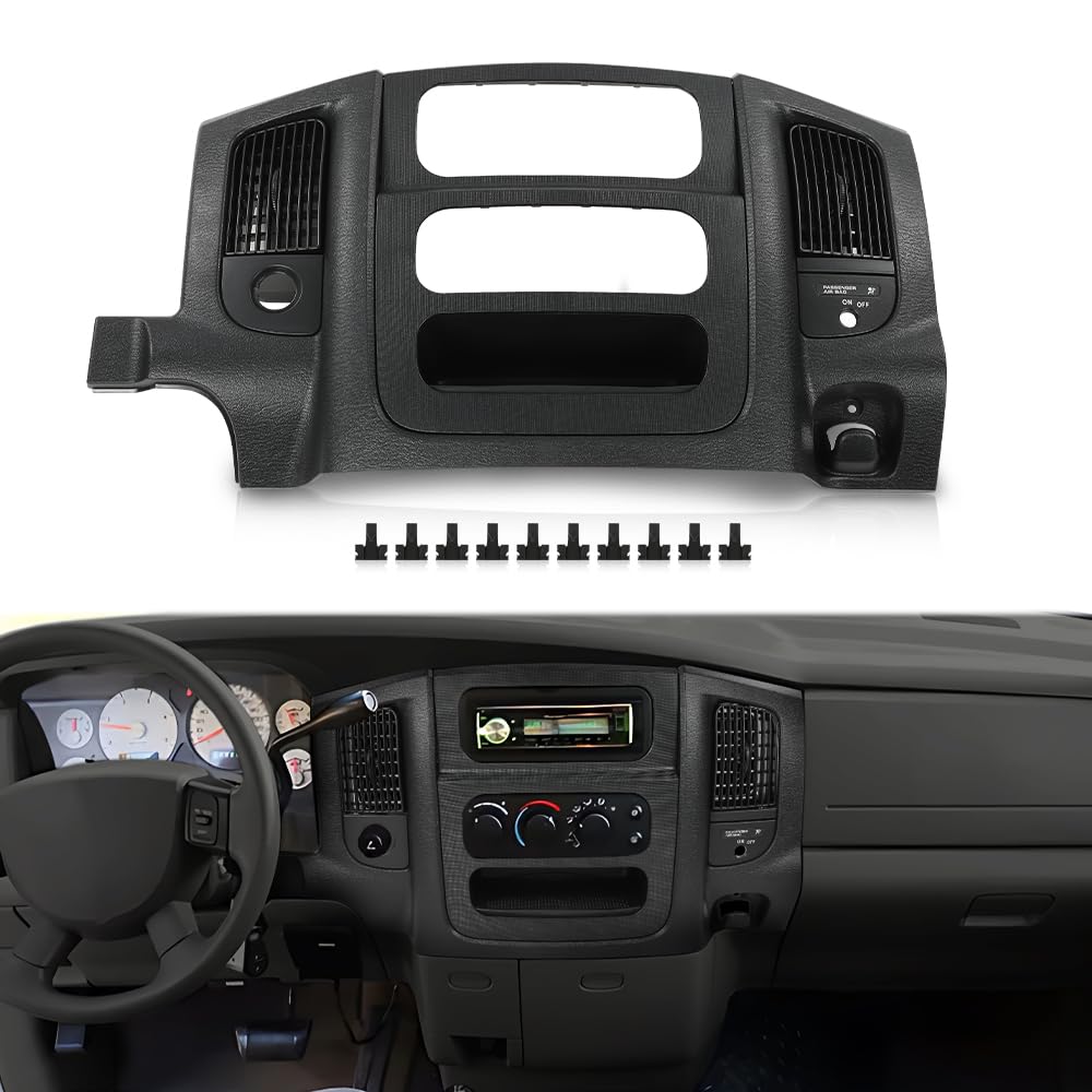 G-PLUS Dash Radio Trim Bezel Cover Surround Panel w/Air Vent & Storage Compatible with Dodge Ram 1500 2002-2005/Fits Dodge Ram 2500 3500 2003-2005 Black