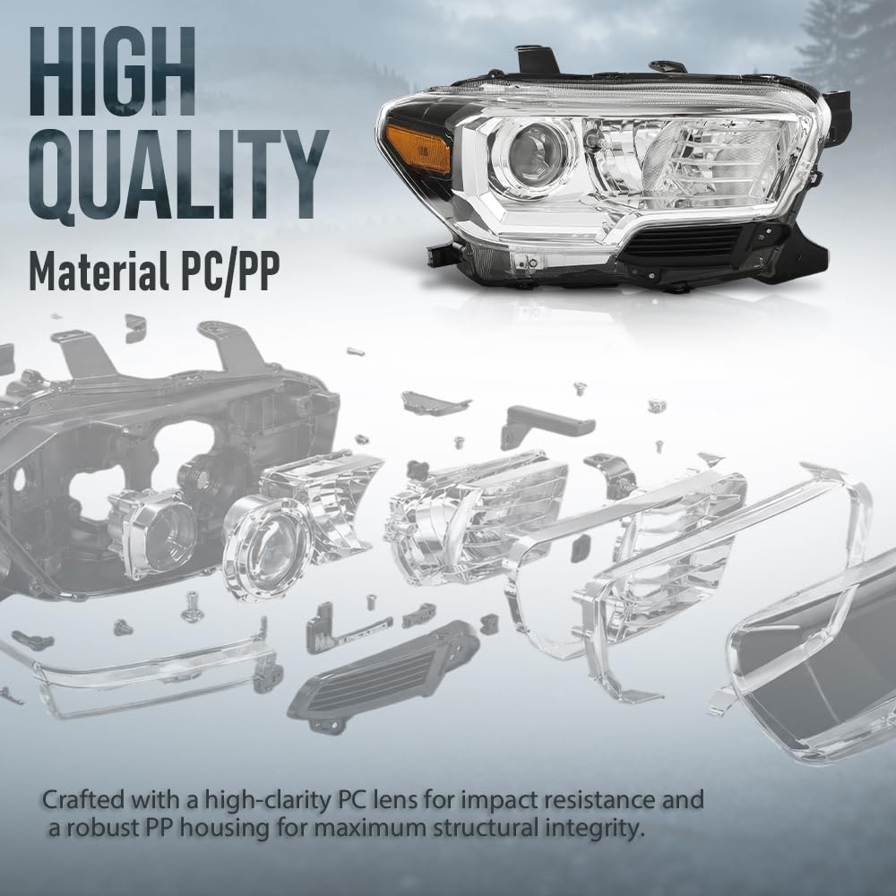 G-PLUS Headlight Assembly Right Side Compatible with Toyota Tacoma SR5 Crew Cab/Extend Cab Pickup 2019-2023 White and Black