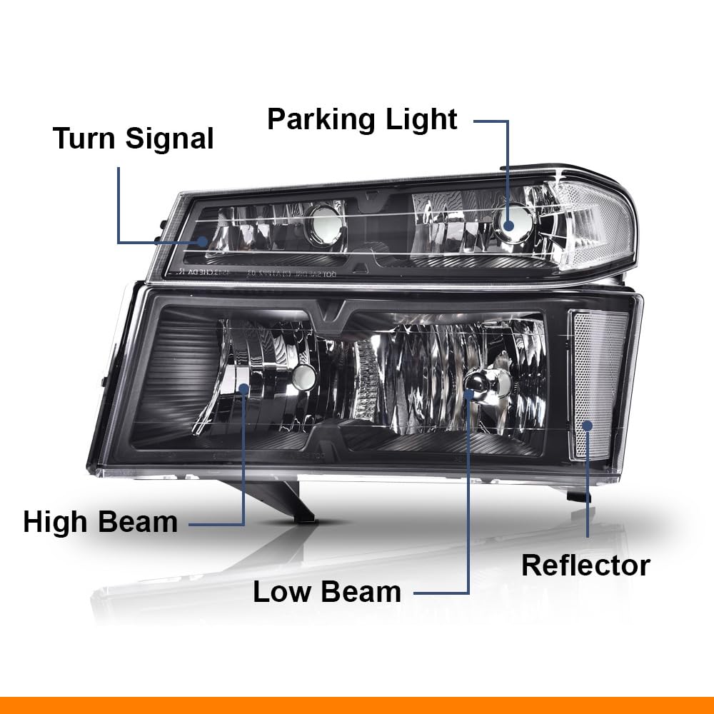 G-PLUS Headlights Assembly,Comaptible with Chevy Colorado/GMC Canyon 2004-2012,Fit Isuzu i-280 i-350 2006,Fit Isuzu i-290 i-370 07-08 Headlamps, Clear Lens Black Housing Clear Reflector