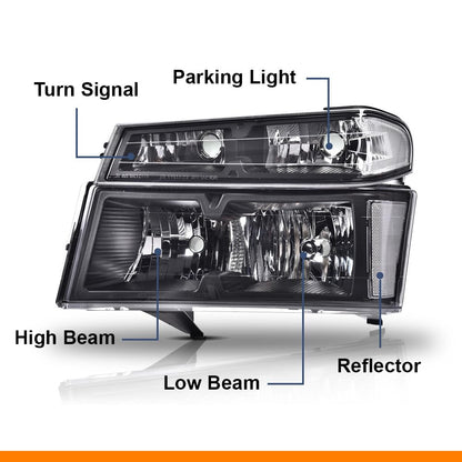 G-PLUS Headlights Assembly,Comaptible with Chevy Colorado/GMC Canyon 2004-2012,Fit Isuzu i-280 i-350 2006,Fit Isuzu i-290 i-370 07-08 Headlamps, Clear Lens Black Housing Clear Reflector