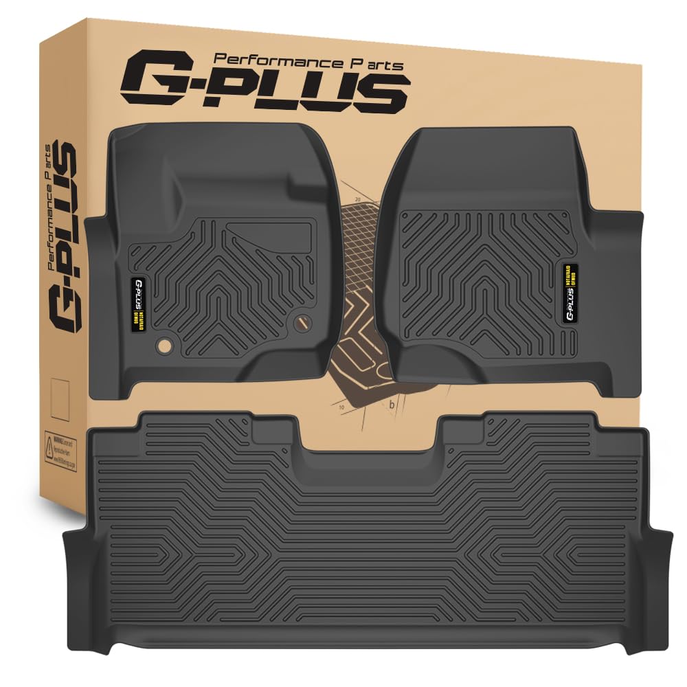 G-PLUS Floor Mats 3PCS,Compatible with Ford F250 F350 F450 F550 Super Duty Crew Cab 2017 2018 2019 2020 2021 2022 2023 2024,TPE All Weather Full Cover Protection 1st & 2nd Row Cargo Liners, Black