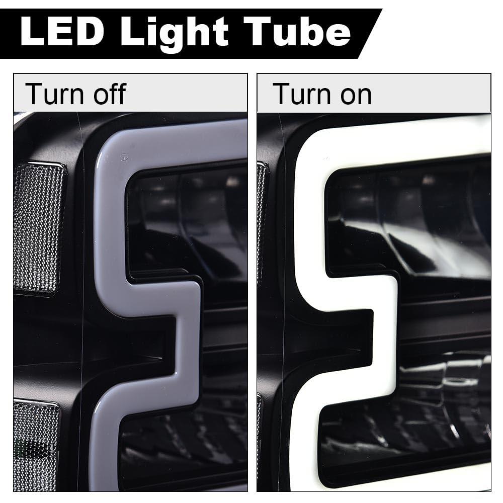 G-PLUS LED Headlights, Compatible with Ford F250 F350 F450 F550 2005 2006 2007 Super Duty Headlamps,Clear Lens Black Housing Clear Reflector Left & Right