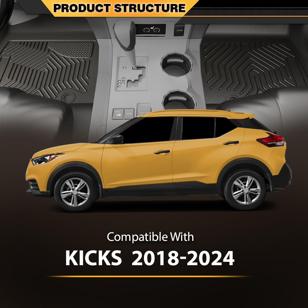 Floor Mat Liner Fit Nissan Kicks 2018 2019 2020 2021 2022 2023 2024 All Weather Full Cover Protection TPE Floor Cargo Liners 1st & 2nd Row 3PCS Black, alfombras para carro