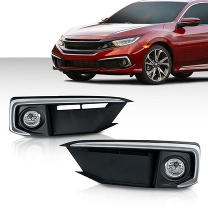 G-PLUS Front Bumper Fog Lights W/Switch Left & Right Side Compatible with Honda Civic 2-Door Coupe/ 4-Door Sedan 2019-2020 33950T5RA01, 33950TBAA01, 71185TBAK50, 71180TBAK50 Clear Lens