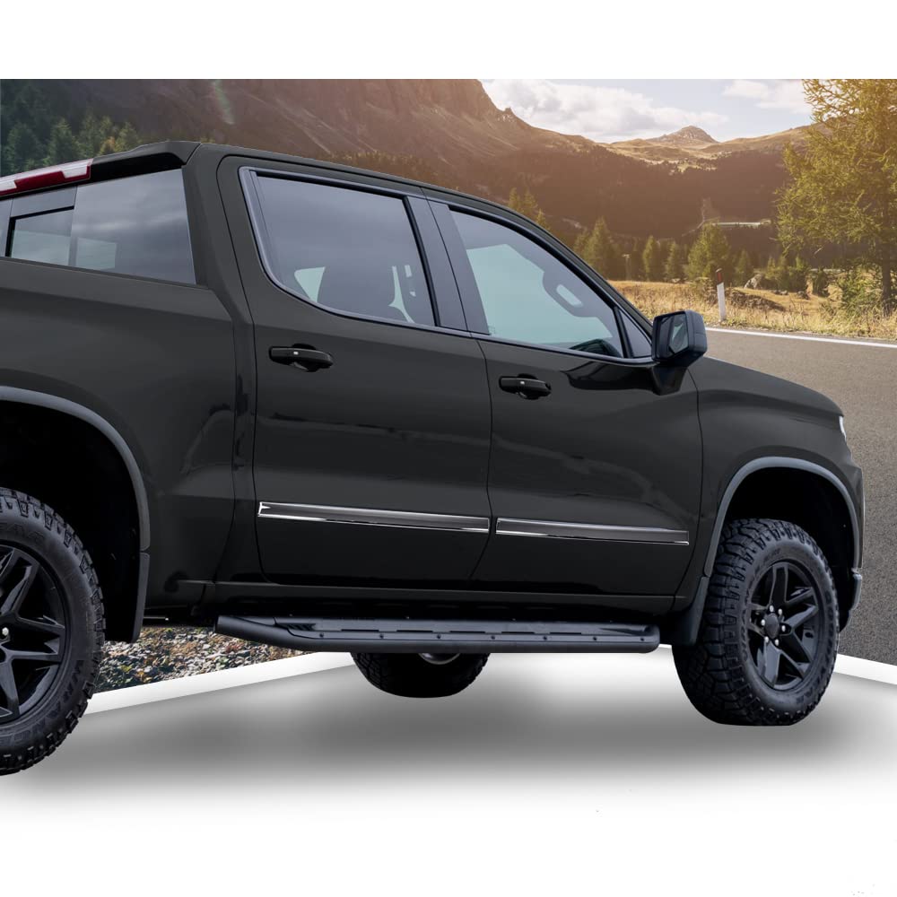 G-PLUS Body Side Molding Trim 1/18" Compatible with 2014-2018 Chevy Silverado/GMC Sierra Crew Cab,4pcs (Silver)