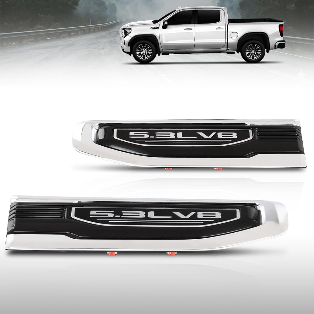 G-PLUS Front Driver Passenger Side Fender Vent Ornament Compatible with GMC Sierra 1500 2019 2020 2021 2022 2023 2024 with 5.3L V8 84431313, 84431313, 84431312, 84431312 Black