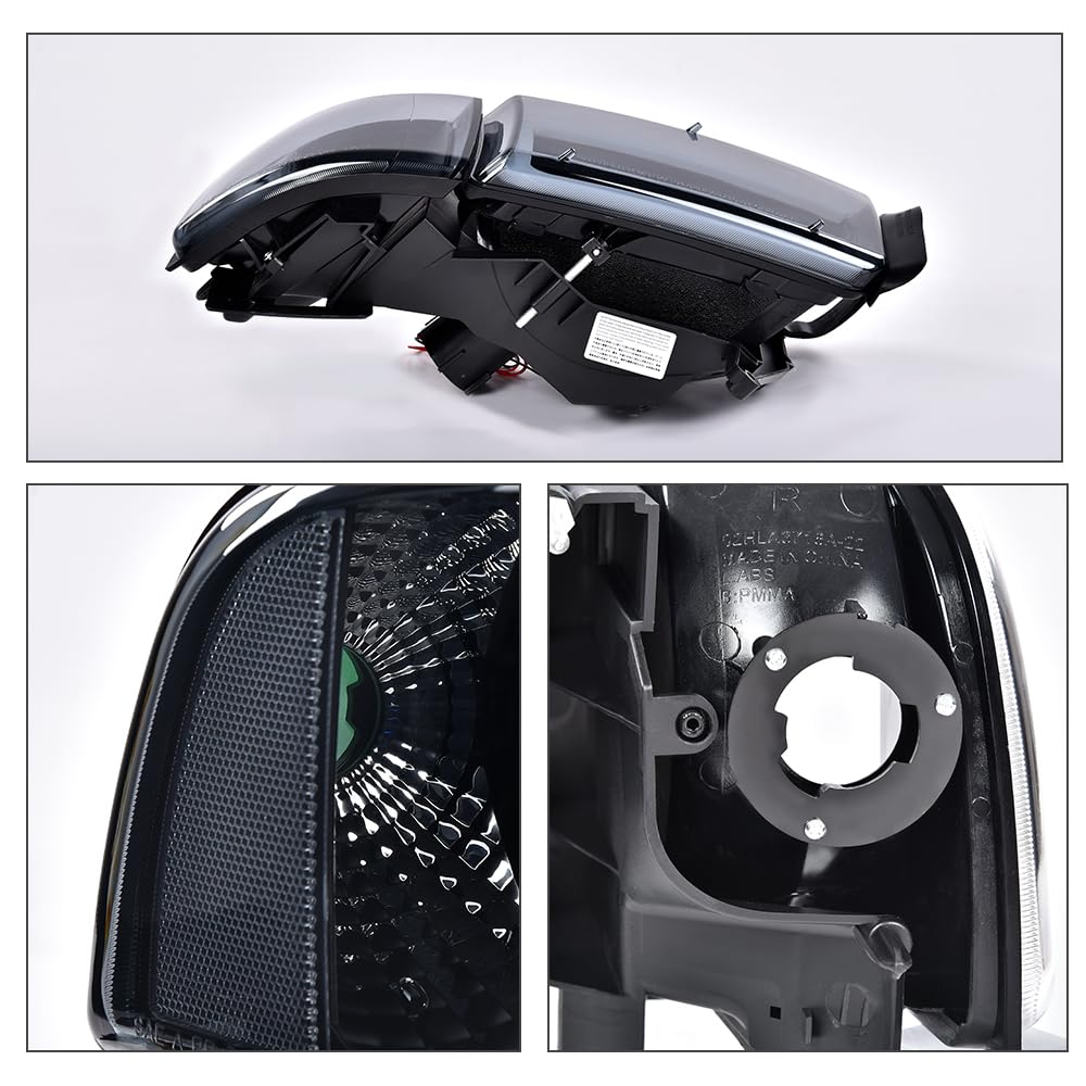 G-PLUS LED Light Strip Headlights Lamps w/o Bulbs Fit Dodge Ram 1500 1994-2001/Dodge Ram 2500 3500 1994-2002,Smoke Lens Black Housing Clear Reflector Bumper Headlamps,faros delanteros Assembly