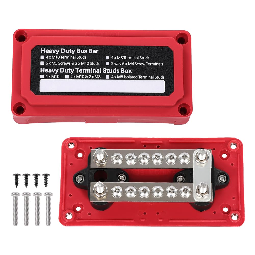 G-PLUS Nylon 30 Fiberglass Red Distribution Box 12 Terminal Ground Power Distribution Junction Block Kit 12V 100A