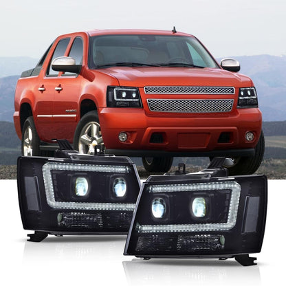 G-PLUS LED Headlights Assembly Fit Chevy Tahoe Avalanche Subarban 1500 2500 2007-2014 DRL Corner Turn Signal Headlamps Set Pair Left & Right Smoky Lens Black Housing Clear Reflector,faros delanteros