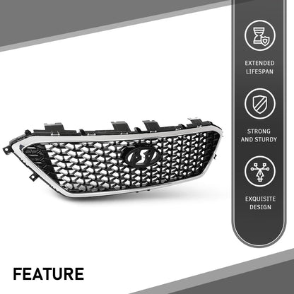 G-PLUS Front Bumper Upper Grille Grill Compatible with Hyundai Sonata 2015 2016 2017 w/o Radar Hole Chrome & Black