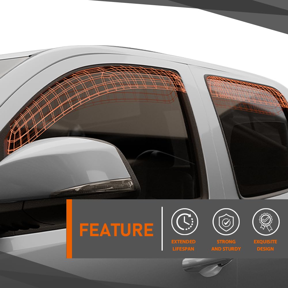 G-PLUS in-Channel Side Window Vent Visor Deflectors Rain Guards Compatible with Chevy Colorado Crew Cab 2015-2022; Fit GMC Canyon Crew Cab 2015-2022; Not Fit Extended/Double Cab 4 PCS Smoky
