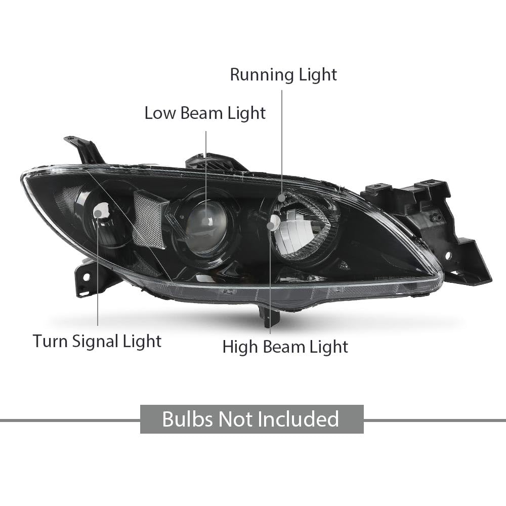 G-PLUS Projector Headlights Headlamps Fit Mazda 3 4-Door Sedan 2004-2009 NOT Fit Hatchback Models, Not Fit Factory HID Models Clear Lens Black Housing Clear Reflector,faros delanteros