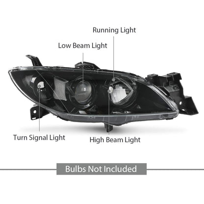 G-PLUS Projector Headlights Headlamps Fit Mazda 3 4-Door Sedan 2004-2009 NOT Fit Hatchback Models, Not Fit Factory HID Models Clear Lens Black Housing Clear Reflector,faros delanteros
