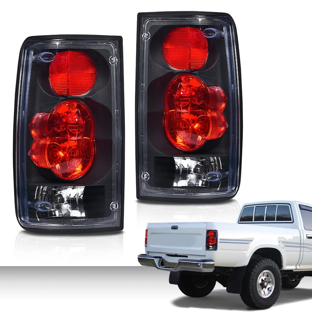 G-PLUS Tail Lights Brake Lamp w/Bulbs Compatible with Toyota Hilux Pickup Truck 1989-1995 8156089166, 8155089166, TO2800105, TO2801105 Clear Lens Black Housing LH&RH Luces TraserasAssembly