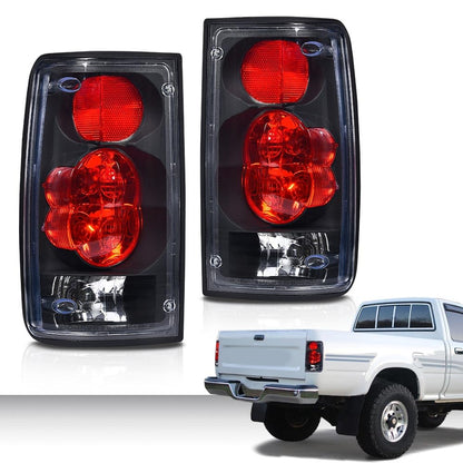 G-PLUS Tail Lights Brake Lamp w/Bulbs Compatible with Toyota Hilux Pickup Truck 1989-1995 8156089166, 8155089166, TO2800105, TO2801105 Clear Lens Black Housing LH&RH Luces TraserasAssembly