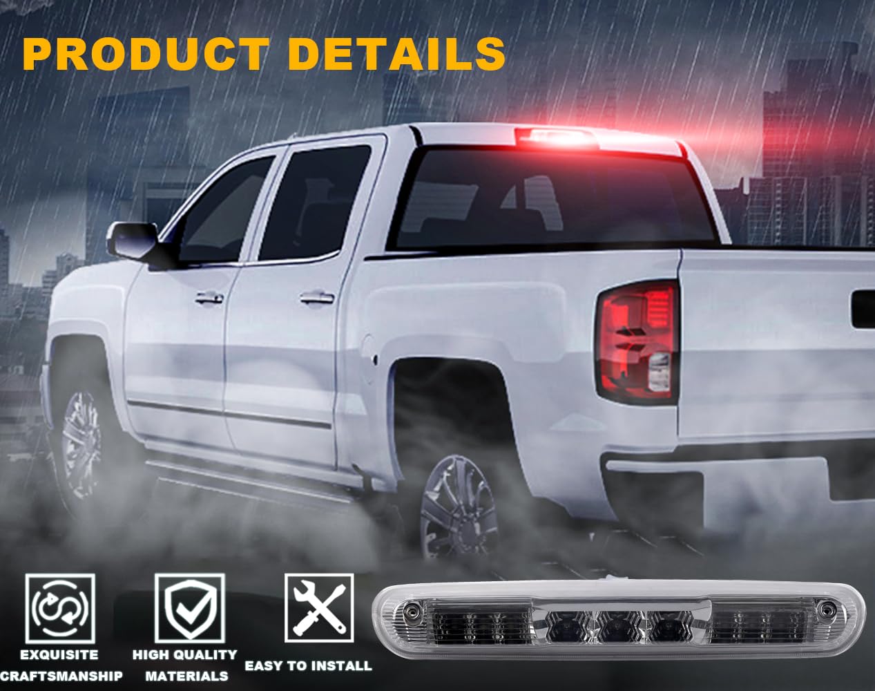 G-PLUS LED 3rd Third Brake Light Rear High Mount Stop Tail Lamps 07-13 Compatible with Chevy Silverado GMC Sierra 1500 2500 3500