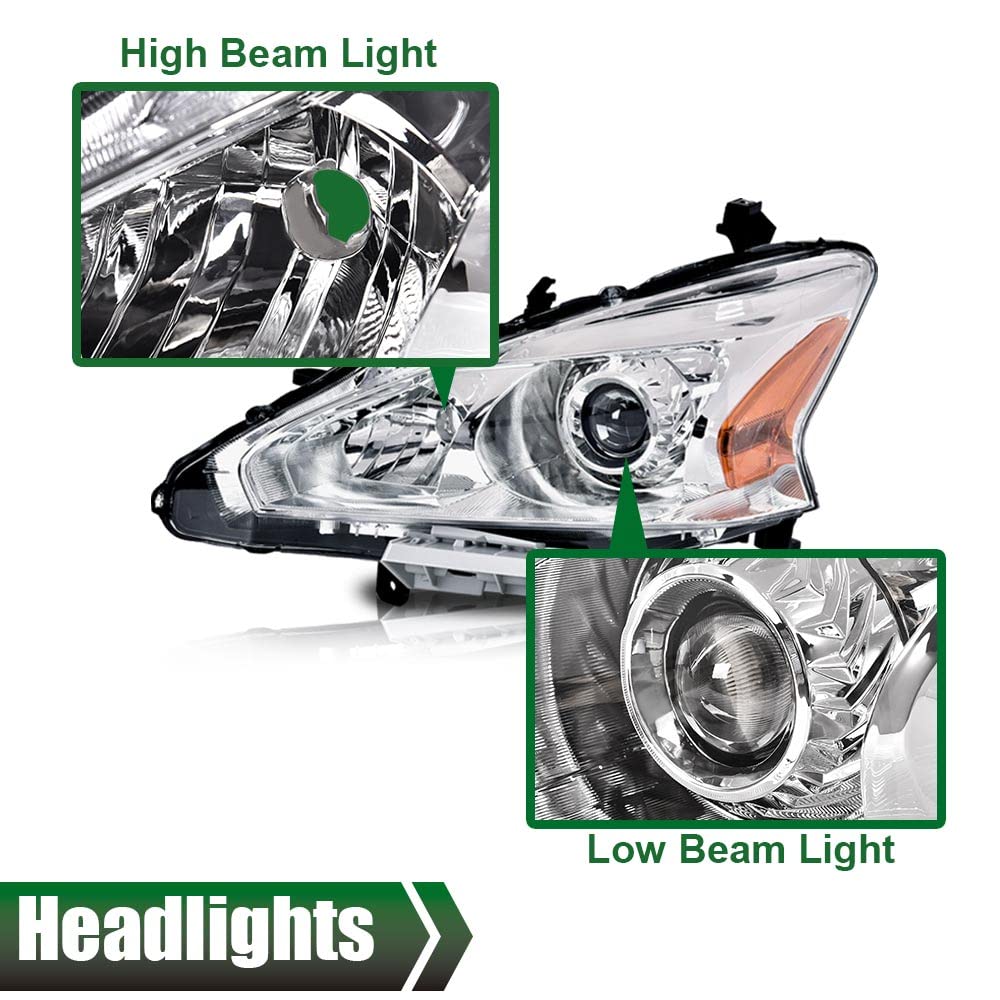 G-PLUS Headlights Assembly Compatible With 2013 2014 2015 Nissan Altima 4-Door Sedan OE Style Automotive Halogen Model Headlamps Chrome Housing 2PCS,faros delanteros