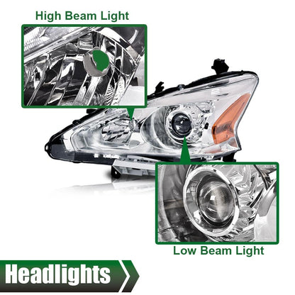 G-PLUS Headlights Assembly Compatible With 2013 2014 2015 Nissan Altima 4-Door Sedan OE Style Automotive Halogen Model Headlamps Chrome Housing 2PCS,faros delanteros