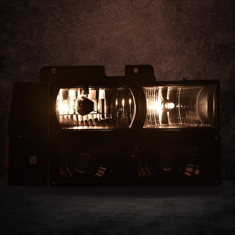 G-PLUS Headlights Assembly, Fit GMC C1500 K1500 Yukon 1994-1999 Bumper Headlamps, Smoky Lens Black Housing Amber Reflector