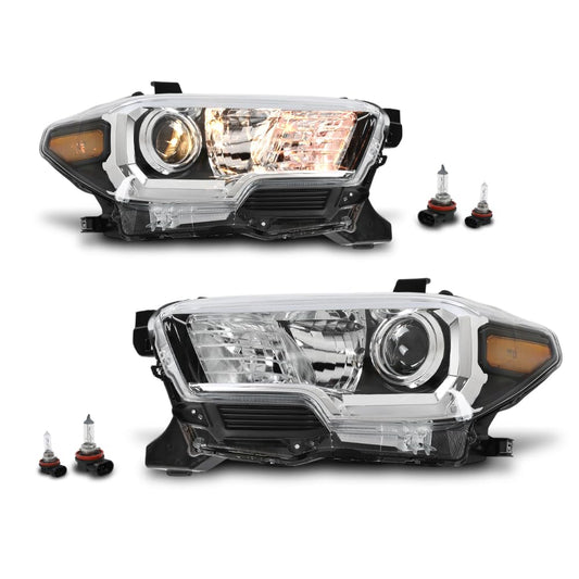 G-PLUS Headlight Assembly Left and Right Side w/o LED Daytime Running Compatible with Toyota Tacoma 2018 81150-04261, TO2502266 OEM Fit Standard 2 PCS White
