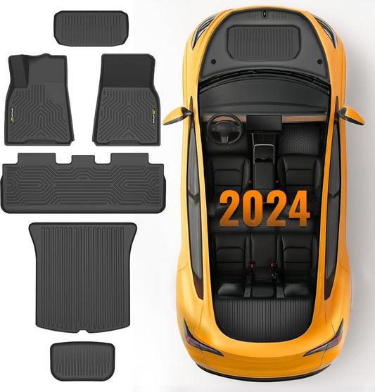 G-PLUS Model Y Floor Mats Cargo Liner Fit for 2020 2021 2022 2023 2024 Tesla Model Y 5-Seat (NOT for 7-SEAT) TPE Custom Fit All Weather Full Cover Protection Car Mats Accessories Black 6PCS