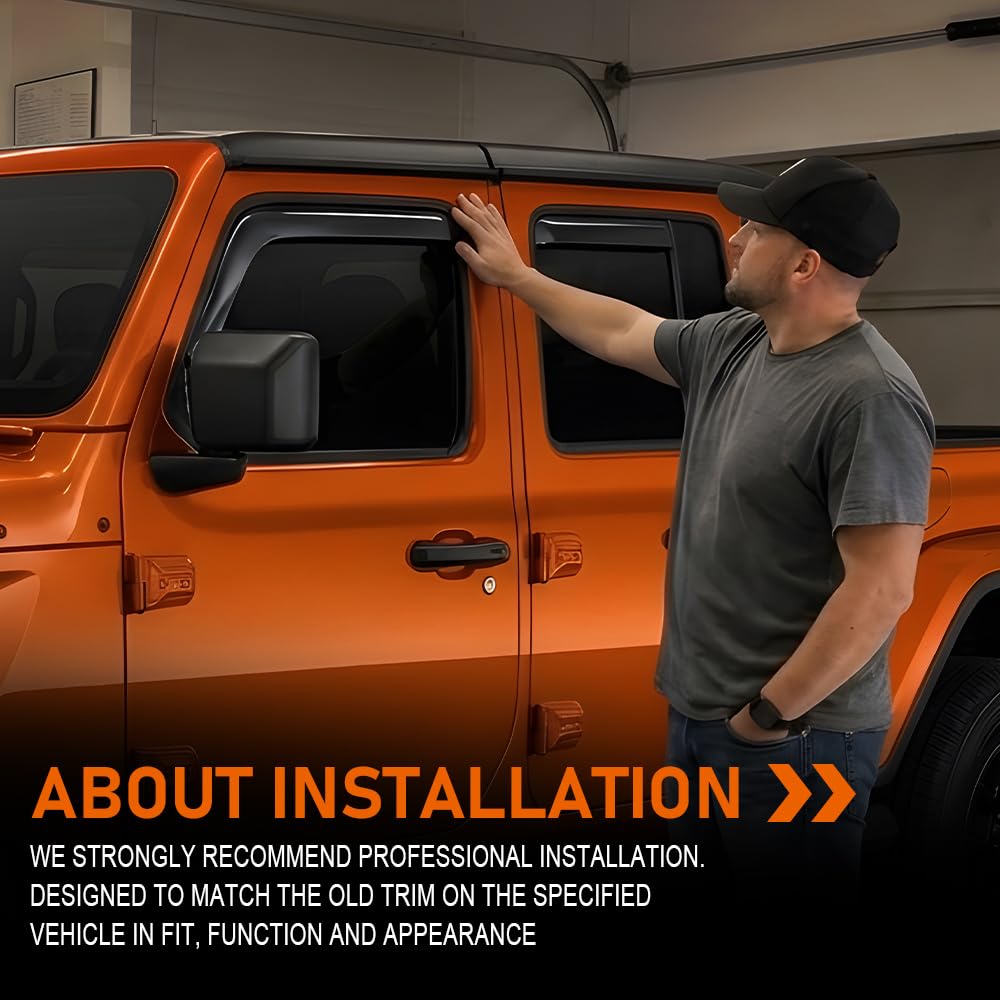 G-PLUS in-Channel Side Window Vent Visor Deflectors Rain Guards Compatible with Jeep Gladiator 2020-2026 Impact-Resistant PC 4 PCS Smoky