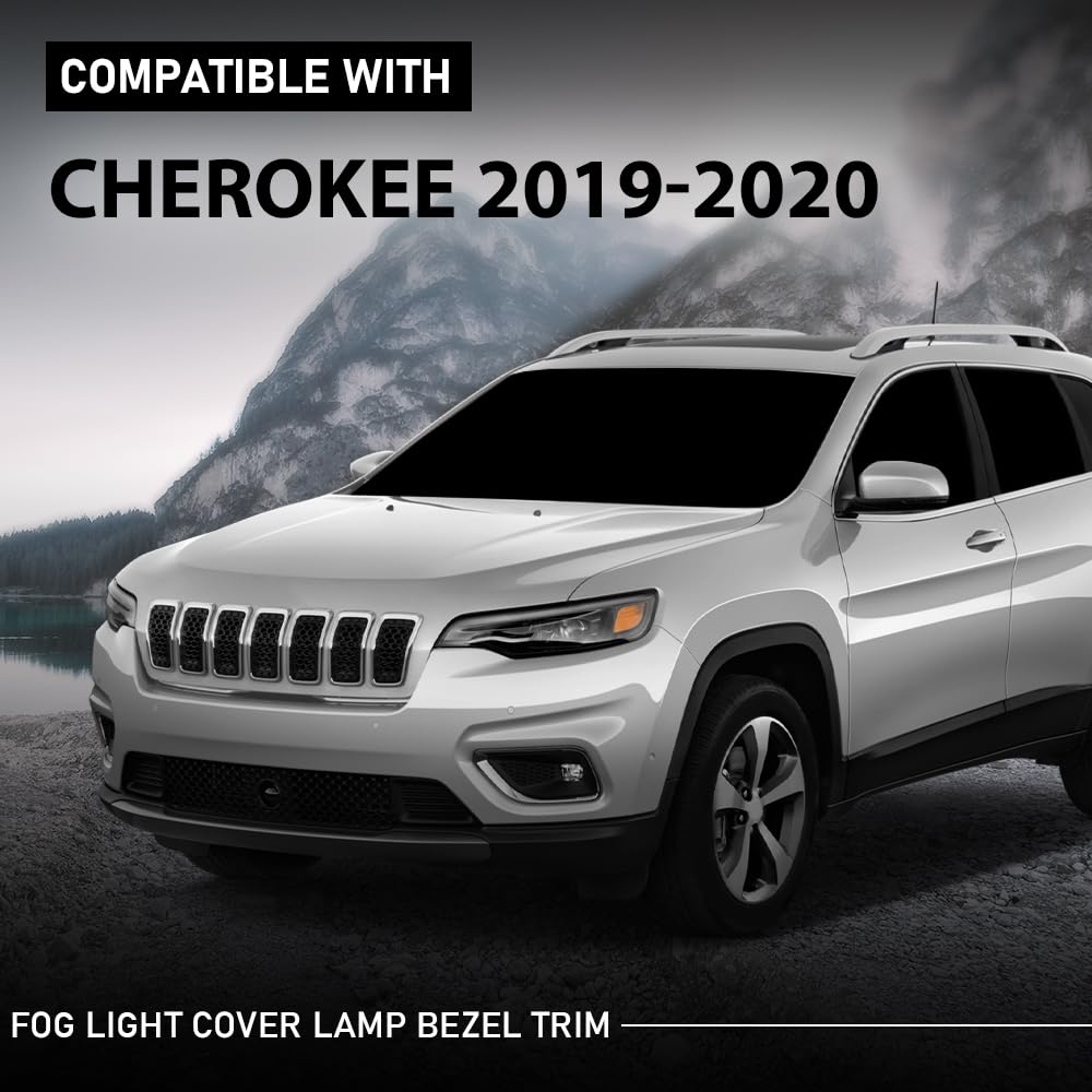 G-PLUS Front Bumper Fog Light Lamp Covers Bezel Chrome Compatible with Jeep Cherokee 2019-2020