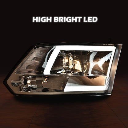 G-PLUS LED DRL Headlights - Fit Dodge Ram 1500-3500 (2009-2012), Quad, Clear Lens, Chrome Housing, Clear Reflector Bumper Headlamps,faros delanteros Assembly