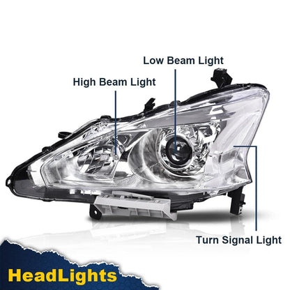 G-PLUS Headlights Compatible With 2013 2014 2015 Nissan Altima 4-Door Sedan Factory Style Automotive Halogen Model Headlamps (Clear Lens Chrome Housing Clear Reflector),faros delanteros