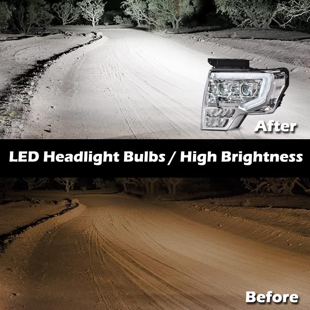 G-PLUS Headlights LED DRL Compatible with Ford F150 2009-2014 Headlamps Pair Left & Right Tube Dual Projector Clear Lens Chrome Housing Clear Reflector,faros delanteros