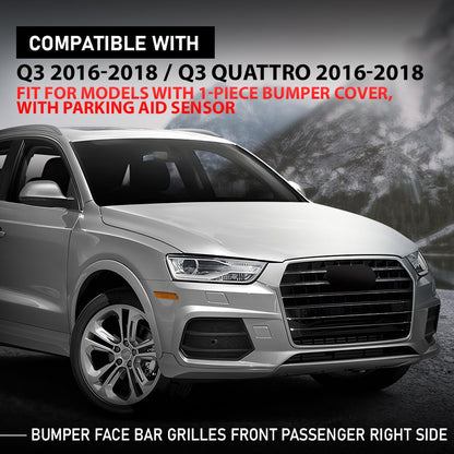 G-PLUS Front Right Bumper Face Bar Grille, Compatible with Audi Q3 Premium 2017 2018/ Prestige 2016-2017/ Q3 Quattro Premium 2016-2018, Passenger Side Exterior Outside Fog Light Cover