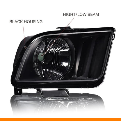 G-PLUS Headlights Assembly, Compatible with Ford Mustang 2005-2009 Left+Right Bumper Headlamps Clear Lens Black Housing Amber Reflector