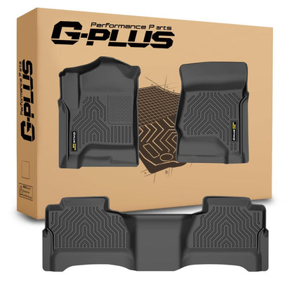 G-PLUS Floor Mats,Fit Chevy Silverado & GMC Sierra 1500 Crew Cab 2014-2018/Fit Silverado & Sierra 2500HD 3500HD Crew Cab 2015-2019,TPE Custom Fit All Weather Protection 1st & 2nd Floor Liners Black