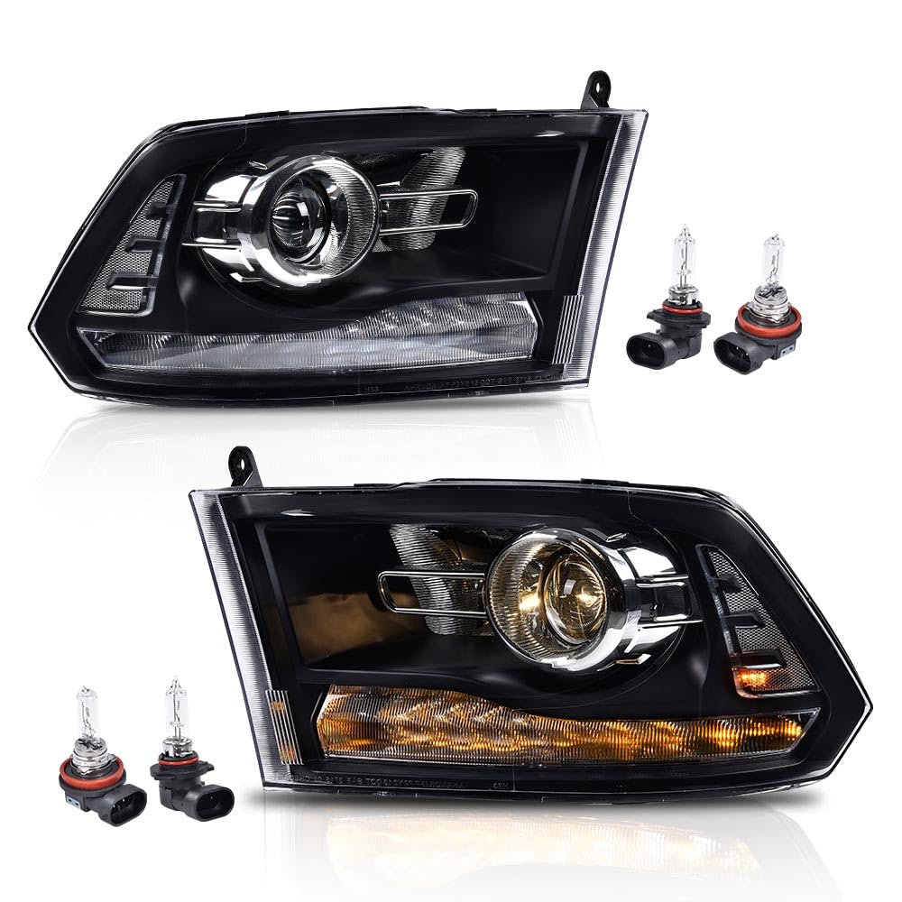 G-PLUS LED Bar Plank Style Headlights Fit for Dodge Ram 1500 2500 3500 2013-2018 Projector Headlamp,Fit Models w/Dual Beam& Quad Beam Models,Smoky Lens Black Housing Clear Reflector