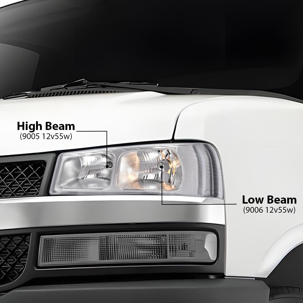 G-PLUS Headlights Assembly w/Bulbs Compatible with Chevy Express 1500 2500 3500 Van 2003-2019/Compatible with GMC Savana 1500 2500 3500 Van 2003-2019 Headlamp Clear Lens Chrome Housing Amber Reflector