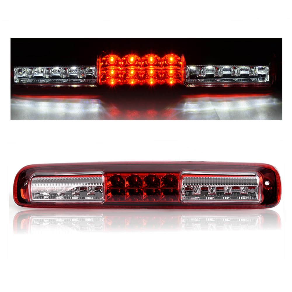 G-PLUS LED 3rd Third Brake Light Compatible With Chevy Silverado GMC Sierra 1500 2500HD 3500 1999-2006,3RD Cargo Tail Lamps Chrome Housing Red & Clear Lens Tersera Luz De Freno