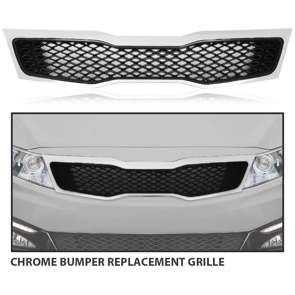 G-PLUS Chrome Bumper Replacement Grille Compatible with Kia Optima EX LX 2011 2012 2013（Not for Hybrid）KI1200143, 863502T000