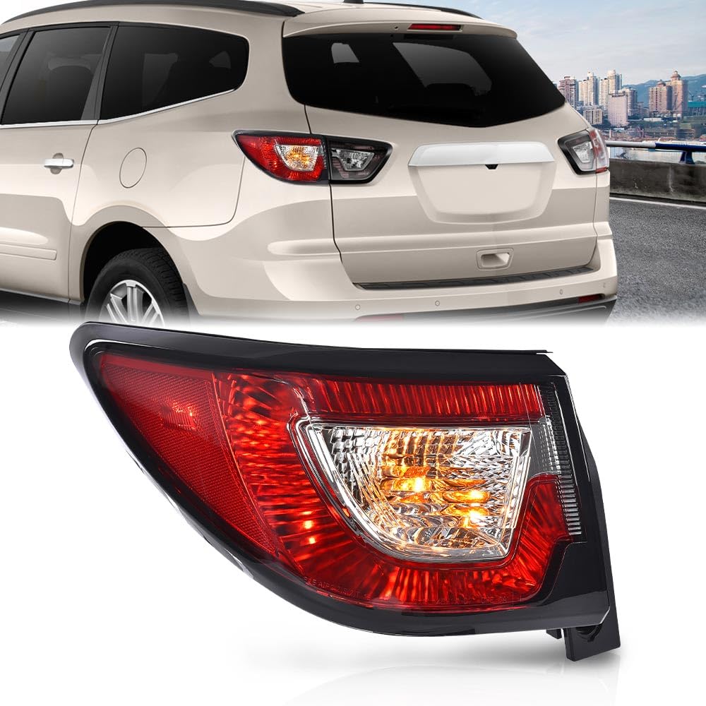 G-PLUS Rear Left Tail Light Assembly w/Bulbs Compatible with Chevy Traverse 2013 2014 2015 2016 2017 Left Outer Rear Brake Lamp Luces Traseras, 84266019 23301756, Red Lens