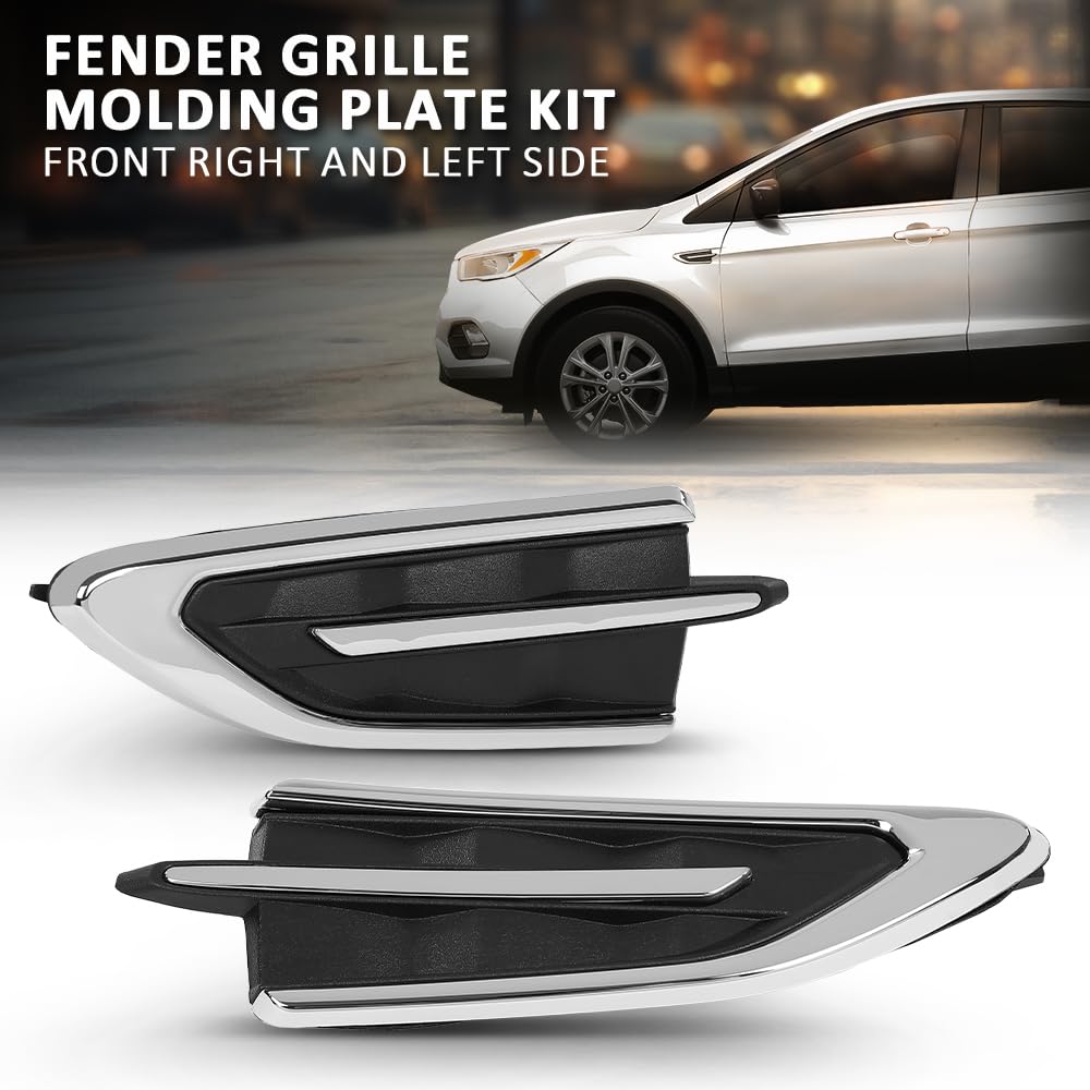 G-PLUS Pair Front Fender Ornament Fender Vent Insert Grille Molding Plate Kit, Compatible with Ford Escape SEL S SE Titanium Sport Utility 4-Door 2017-2019, LH & RH 2PCS, GJ5Z16228AB, GJ5416C217ACW