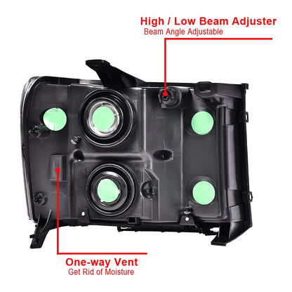 G-PLUS Headlights Assembly Compatible with GMC Sierra 1500 2007-2013 /Fit GMC Sierra 2500HD 3500HD 2007-2014 Headlamps Left and Right Smoky Lens Black Housing Clear Reflector,faros delanteros