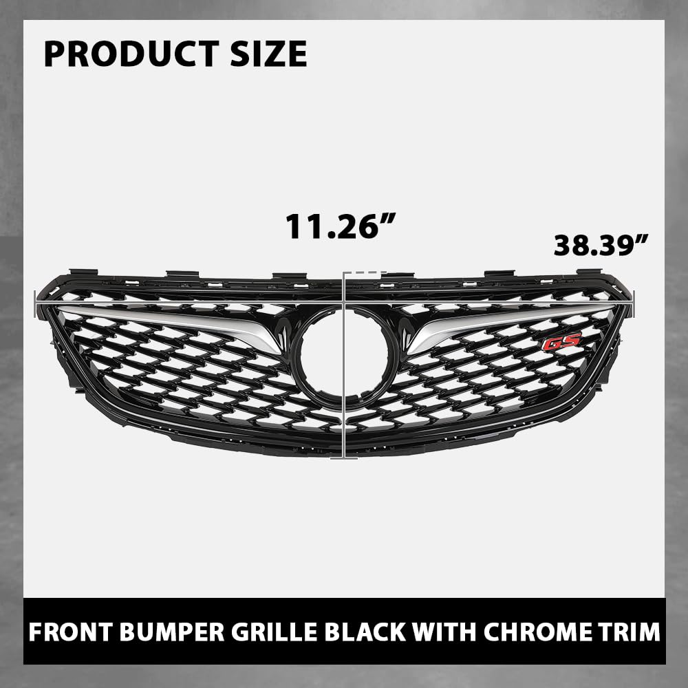 G-PLUS Front Bumper Grille With Chrome Trim Compatible with Buick Regal Sportback 2018-2020 Black
