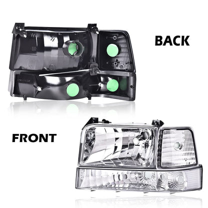 G-PLUS Headlights Fit 1992-1996 Bronco/1992-1996 Ford F150 F250 F350 Super Duty,97 9th Old Body Style Headlamps w/Corner Signal Clear Lens Chrome Housing Clear Reflector,faros delanteros