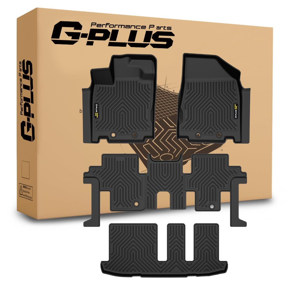 G-PLUS Floor Mats Compatible with Infiniti QX60 2014 2015 2016 2017 2018 2019 2020 All Weather Full Cover Protection TPE Floor Cargo Liners 1st & 2nd & 3rd Row 4PCS Black