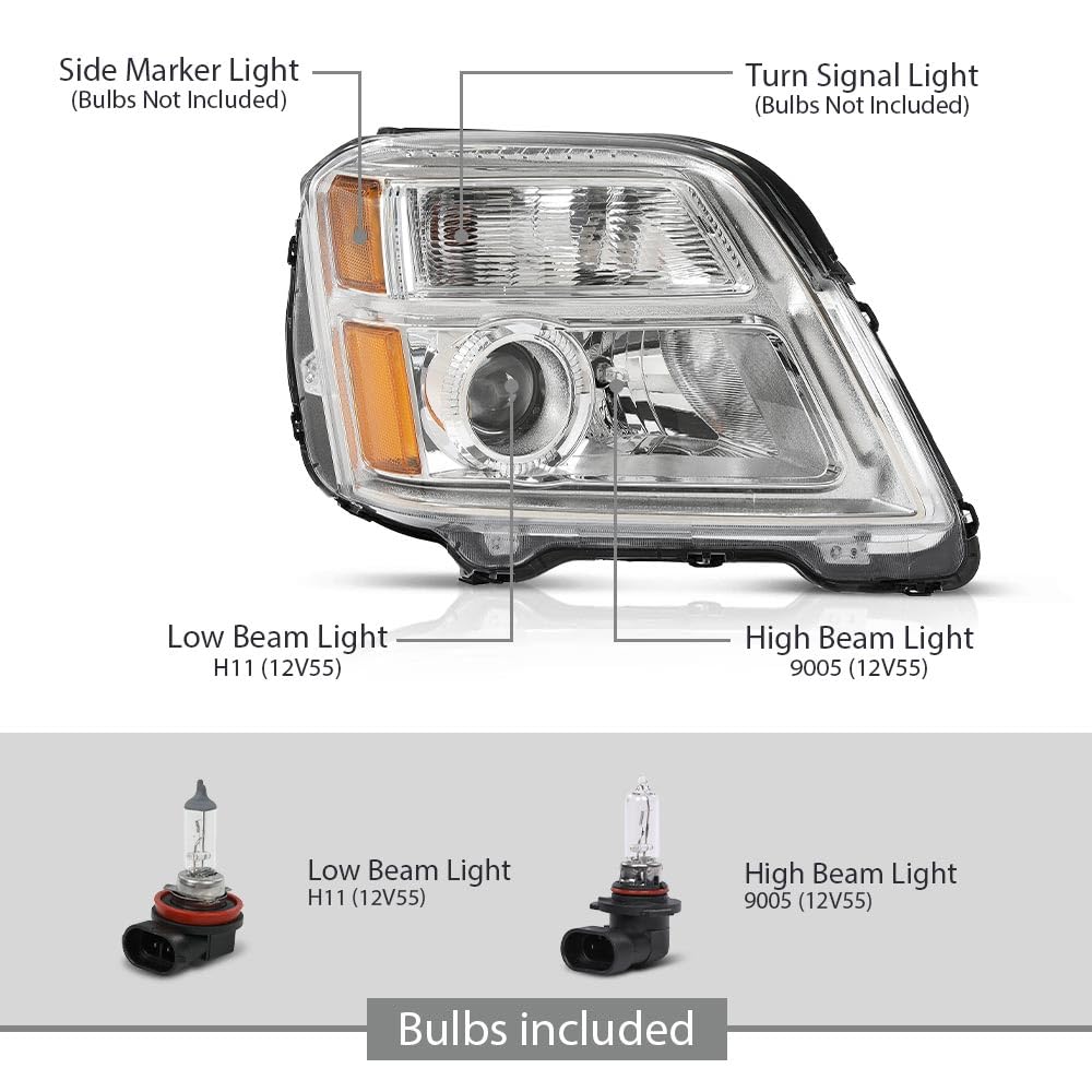 G-PLUS Projector Headlights Left & Right Side Compatible with GMC Terrain (submodel: SLE, SLT) 2010-2015 Not Fit for Denali Models Clear Lens Chrome Housing Bumper Headlamps,faros delanteros